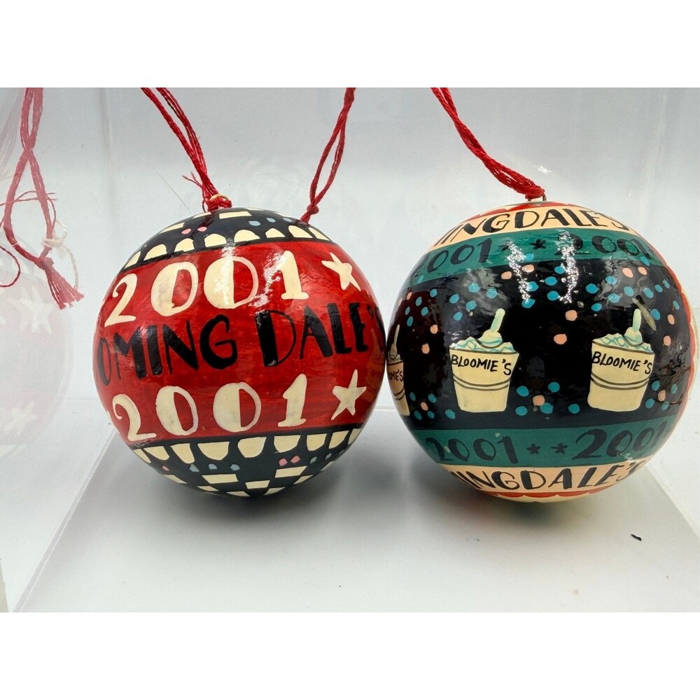 Y2K Artist Michael Storrings Bloomingdale's 2001 3" Hand Painted Xmas Ornaments